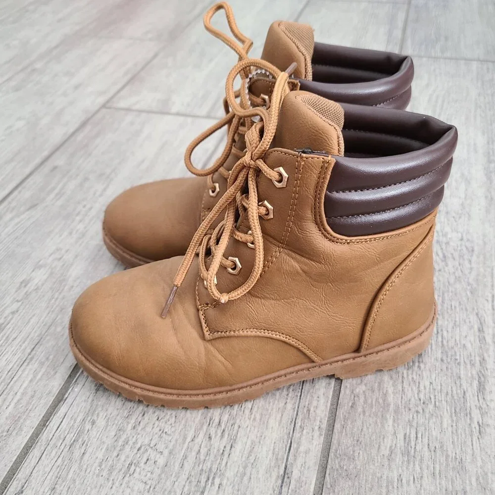 Rugged Bear Lace Up Ankle Boots Tan Brown Kids Size 13